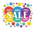 Sale. Colorful hand drawn vector illustration with promo labels. English language.