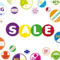 Sale colorful white funky poster with circle icons set for discount shop eps10