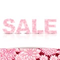 Sale concept background. Word SALE made of pink flowers.