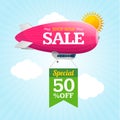 Sale Concept Labels with Airship. Vector