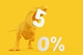 Sale concept. T-Rex with 50 precent discount sign. 3D illustration. Contains clipping path
