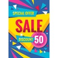 Sale - concept vertical banner design. Discount up to 50% off poster. Clearance offer retail leaflet. Advertising promotion layout Royalty Free Stock Photo