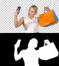 Sale, consumerism, technology and people concept - happy young woman with smartphone and shopping bags taking selfie Royalty Free Stock Photo