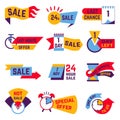 Sale countdown badges, hot promo shopping labels. Discount ad or announcement, special prices store badge stickers Royalty Free Stock Photo