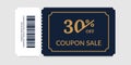 Sale coupon. Realistic discount ticket mockup design. Special offer voucher with tear line and barcode. Cardboard tag Royalty Free Stock Photo