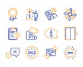 Sale, Creative idea and Reject icons set. Privacy policy, Lift and Credit card signs. Vector