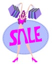 Sale design with shopaholic woman and shopping bags