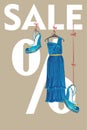 Sale design template.Blue party dress and high hee Royalty Free Stock Photo