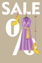 Sale design template.Lilac party dress and high he Royalty Free Stock Photo