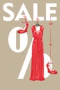 Sale design template.Red party dress and high heel Royalty Free Stock Photo