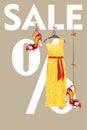 Sale design template.Yellow party dress and high h Royalty Free Stock Photo