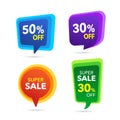 Sale Discount Banner. Discount offer price tag. Special offer sale purple, blue, green, yellow label. Vector Modern Sticker Illust Royalty Free Stock Photo