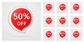 Sale Discount Banner. Set of Discounts from 10 to 90 percent. Discount label in the form of the speech bubble with percentage