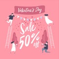 Sale discount banner for Valentines Day. Special offer poster with lovely couple Celebration.