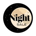 Sale and discount card, banner, flier. Black friday offer. Night sale title. Moon, planet with stars shining in space sky Royalty Free Stock Photo