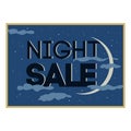 Sale and discount card, banner, flier. Black friday offer. Night sale title. New moon, planet with stars shining in cloudy sky Royalty Free Stock Photo