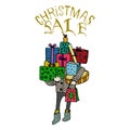 Sale and discount card, banner, flier. Christmas sale title.