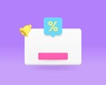 Sale discount empty message reminder internet push notification ring bell sound 3d icon vector