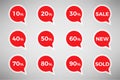 Sale discount icons. Special offer stamp price signs.  percent off reduction symbols. Speech bubbles or chat symbols. Colored ele Royalty Free Stock Photo