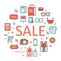 Sale Discount Line Art Thin Icons Set with Shopping Elements