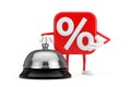 Sale or Discount Percent Sign Person Character Mascot with Hotel Service Bell Call. 3d Rendering Royalty Free Stock Photo