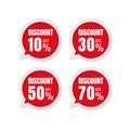 sale. Discount price tags. speech sticker label discount 10% 30% 50% 70%. on white background. marketing business