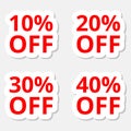 Sale discount stickers icons. Special offer price signs. 10, 20, 30 and 40 percent off reduction symbols Royalty Free Stock Photo