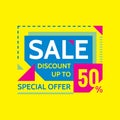 Sale - discount up to 50% - special offer - abstract promotion vector banner. Concept layout. Design element for advertising print Royalty Free Stock Photo