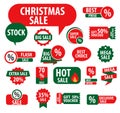 Sale and discounts on paper labels in green and red. Vector Royalty Free Stock Photo