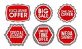 Sale and Discounts stickers, tags or labels set.