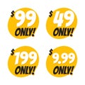 Sale 49 99 199 and 9.99 Dollars Only Offer Badge Sticker Design in Flat Style.