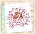 Sale doodle on paper note, vector illustration