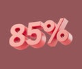 Sale 85 or eighty-five percent on pastel background. 3d render illustration. Isolated object Royalty Free Stock Photo