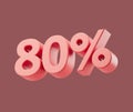 Sale 80 or eighty percent on pastel background. 3d render illustration. Isolated object Royalty Free Stock Photo