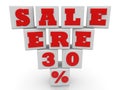 SALE ERE 30% concept on white toy blocks Royalty Free Stock Photo