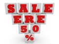 SALE ERE 50% concept on white toy blocks Royalty Free Stock Photo