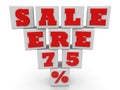 SALE ERE 75% concept on white toy blocks Royalty Free Stock Photo