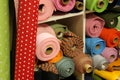 Fabrics of many varieties in the textiles and fabrics shop