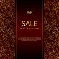 Sale final discounts VIP offer Christmas New Year luxury banner with pattern of gold luxury snowflake glitter Red festive elegant Royalty Free Stock Photo