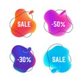 Sale fluid banners. Organic abstract round title bubble, discount sticker liquid design, sale business promo. Vector