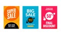 Sale flyers set with discount offer. Season best price poster template. Market banners shopping big discounts