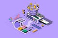 Sale funnel concept 3d isometric outline web design.