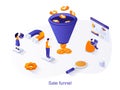 Sale funnel isometric web concept.