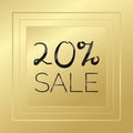 20% sale gold and black vector. Golden banner sign. Decorative background. Illustration for advertisement, discount, business, Royalty Free Stock Photo