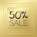 50% sale gold and black vector. Golden banner sign. Decorative background. Illustration for advertisement, discount, business, Royalty Free Stock Photo