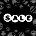 Sale gray dark poster with circle icons set for discount shop eps10