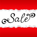 Sale Hand lettering design template on torn paper background. Ha