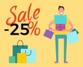 Sale -50 and Happy Man on Vector Illustration
