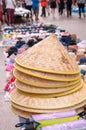 sale of hats in the street market of Heihe city Royalty Free Stock Photo