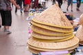 sale of hats in the street market of Heihe city Royalty Free Stock Photo